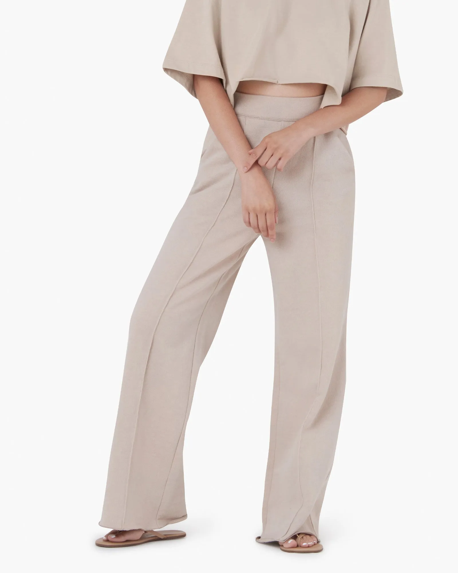 Raw Edge Wide Leg Pant - Sand