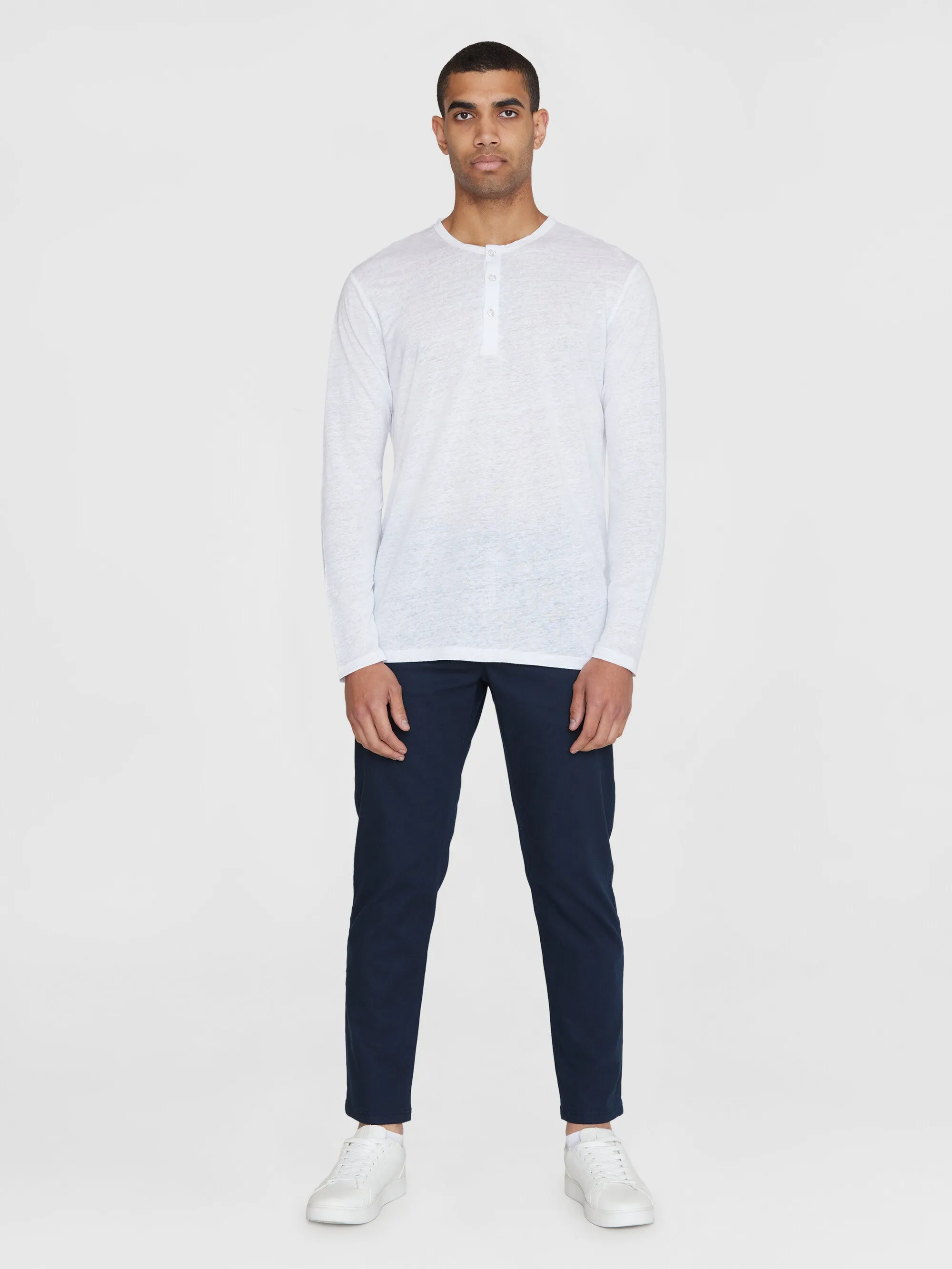 Regular linen henley - GOTS/Vegan - Bright White