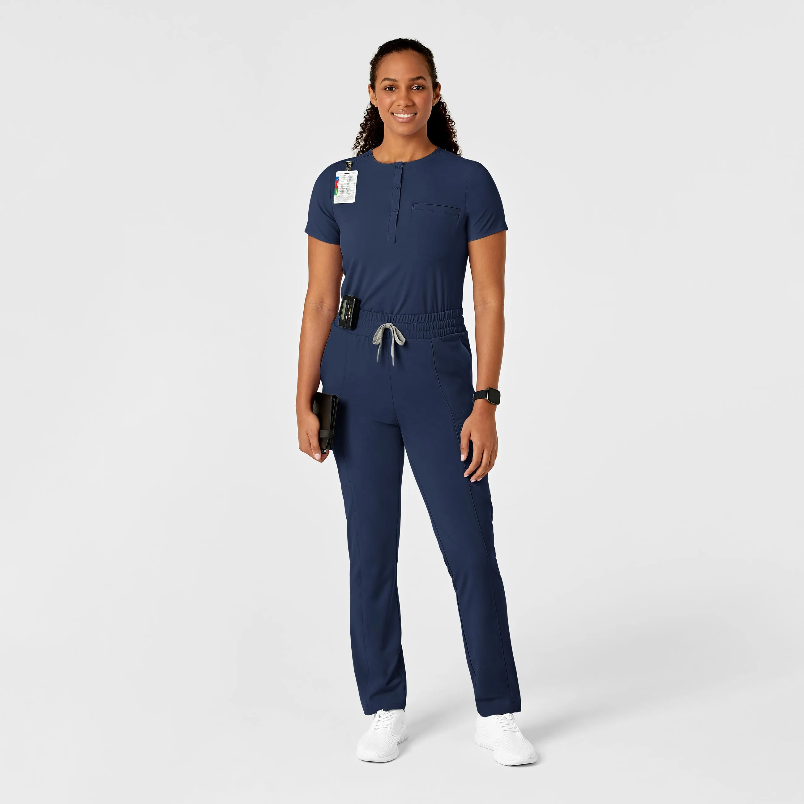 RENEW Women's Mandarin Collar Tuck-In Scrub Top - Navy