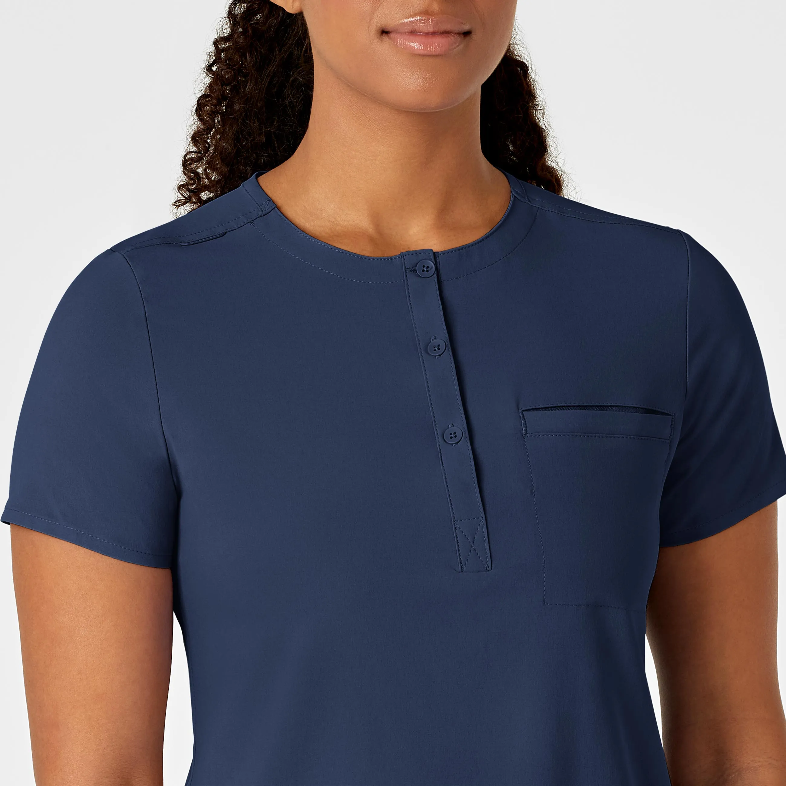 RENEW Women's Mandarin Collar Tuck-In Scrub Top - Navy