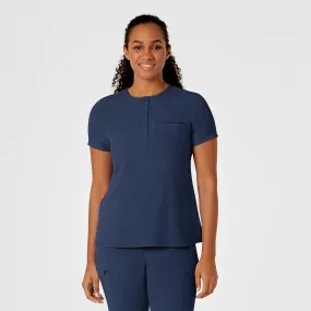 RENEW Women's Mandarin Collar Tuck-In Scrub Top - Navy