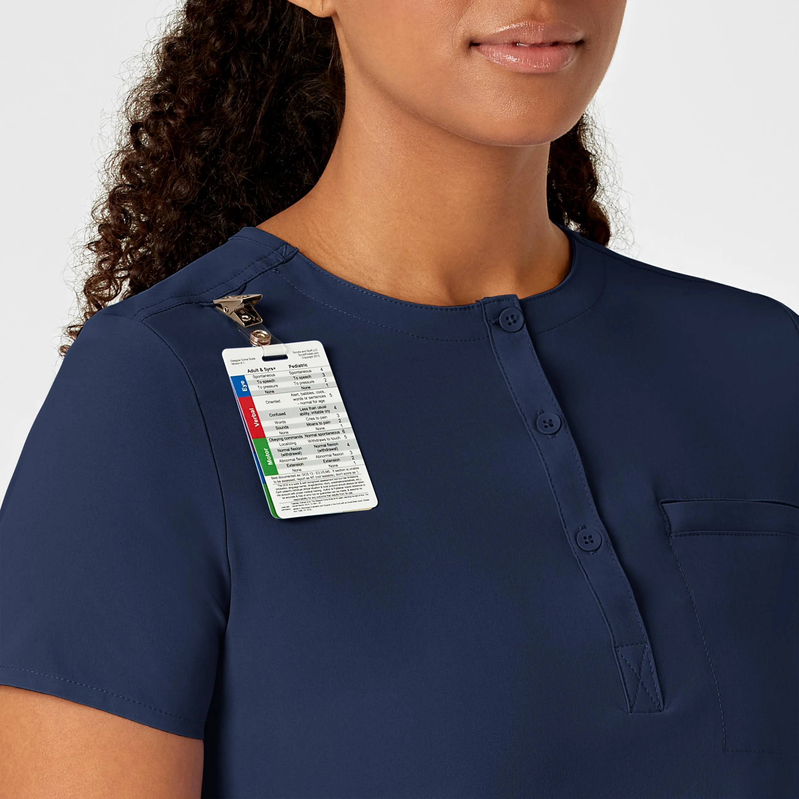 RENEW Women's Mandarin Collar Tuck-In Scrub Top - Navy