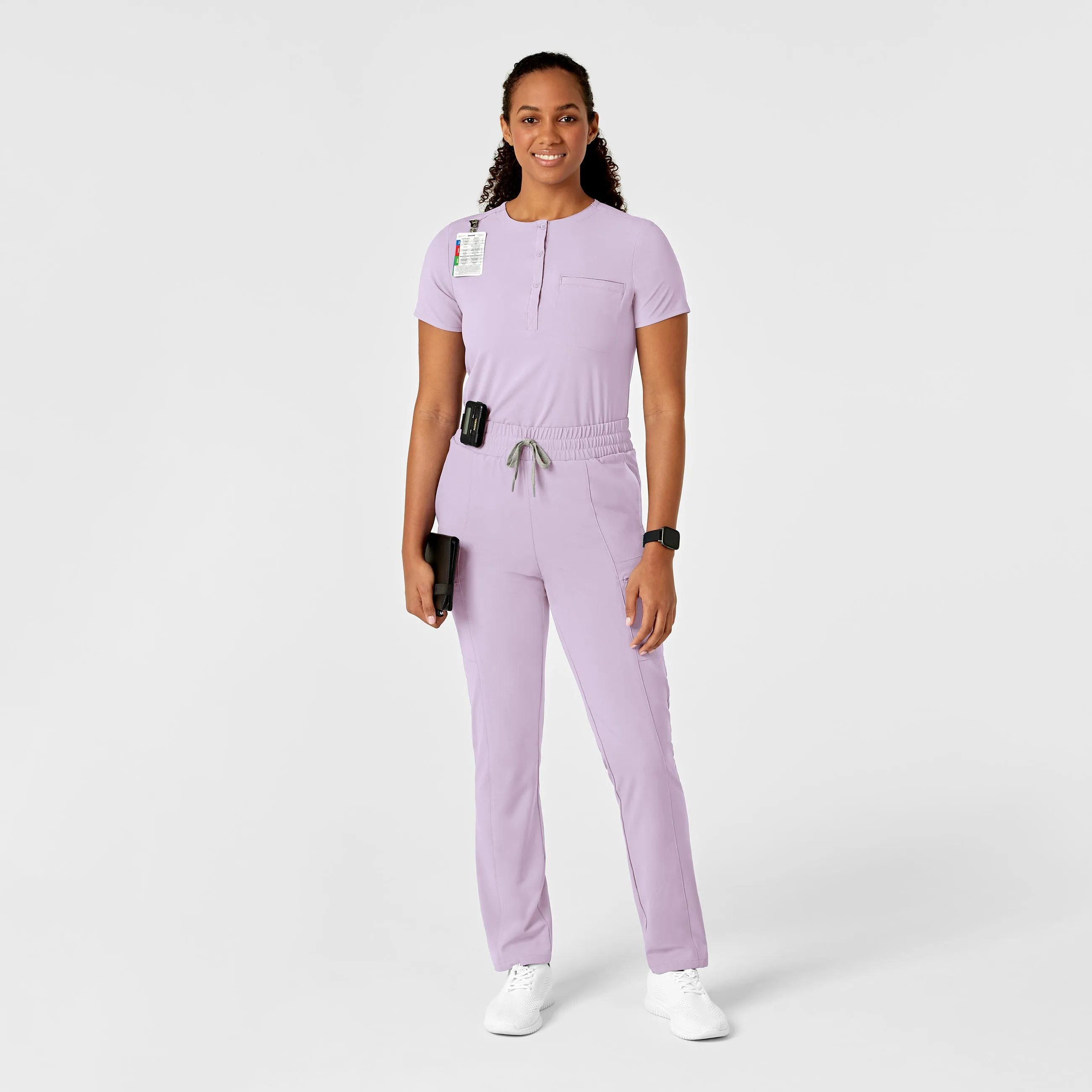 RENEW Women's Mandarin Collar Tuck-In Scrub Top - Pastel Lilac