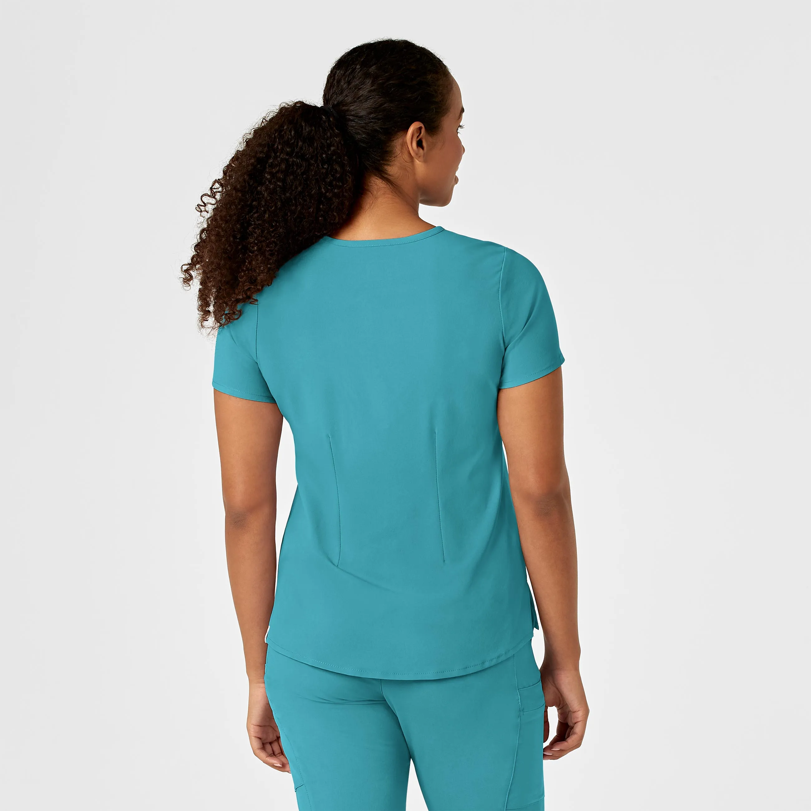 RENEW Women's Mandarin Collar Tuck-In Scrub Top - Teal Blue