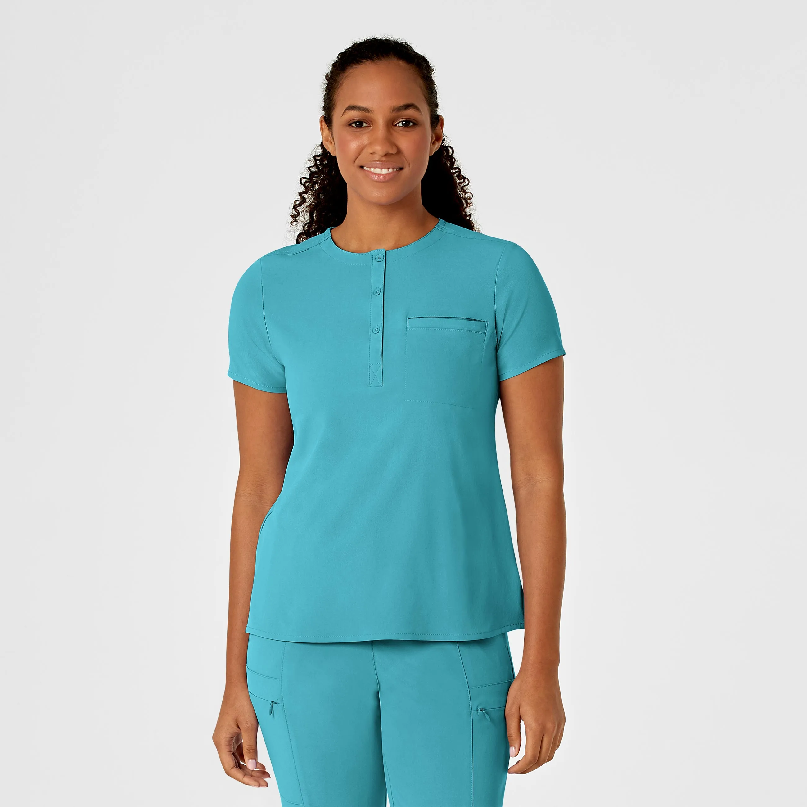 RENEW Women's Mandarin Collar Tuck-In Scrub Top - Teal Blue