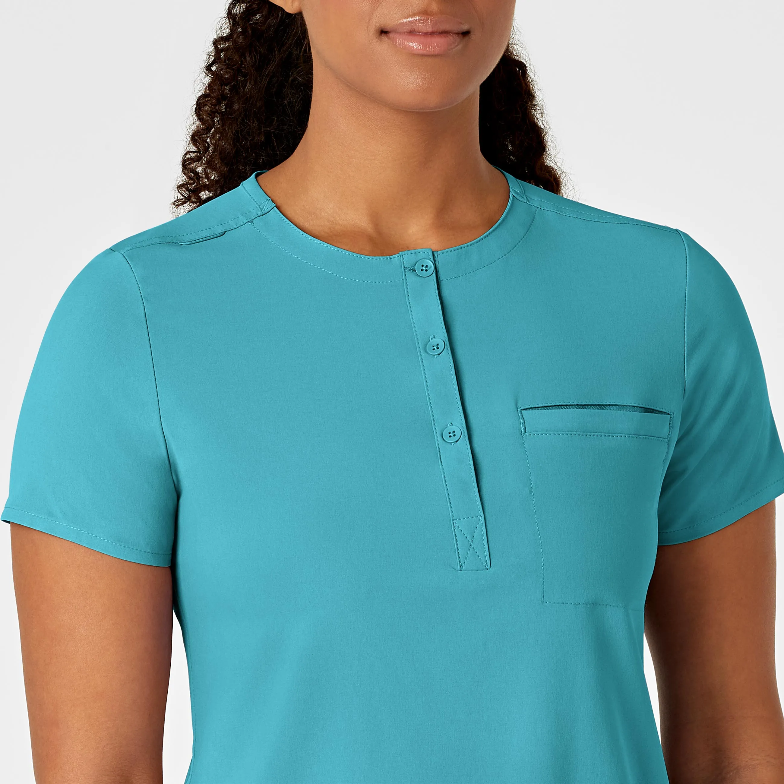 RENEW Women's Mandarin Collar Tuck-In Scrub Top - Teal Blue