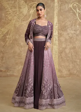 Royal Purple Embroidery Festive Jacket Style Lehenga