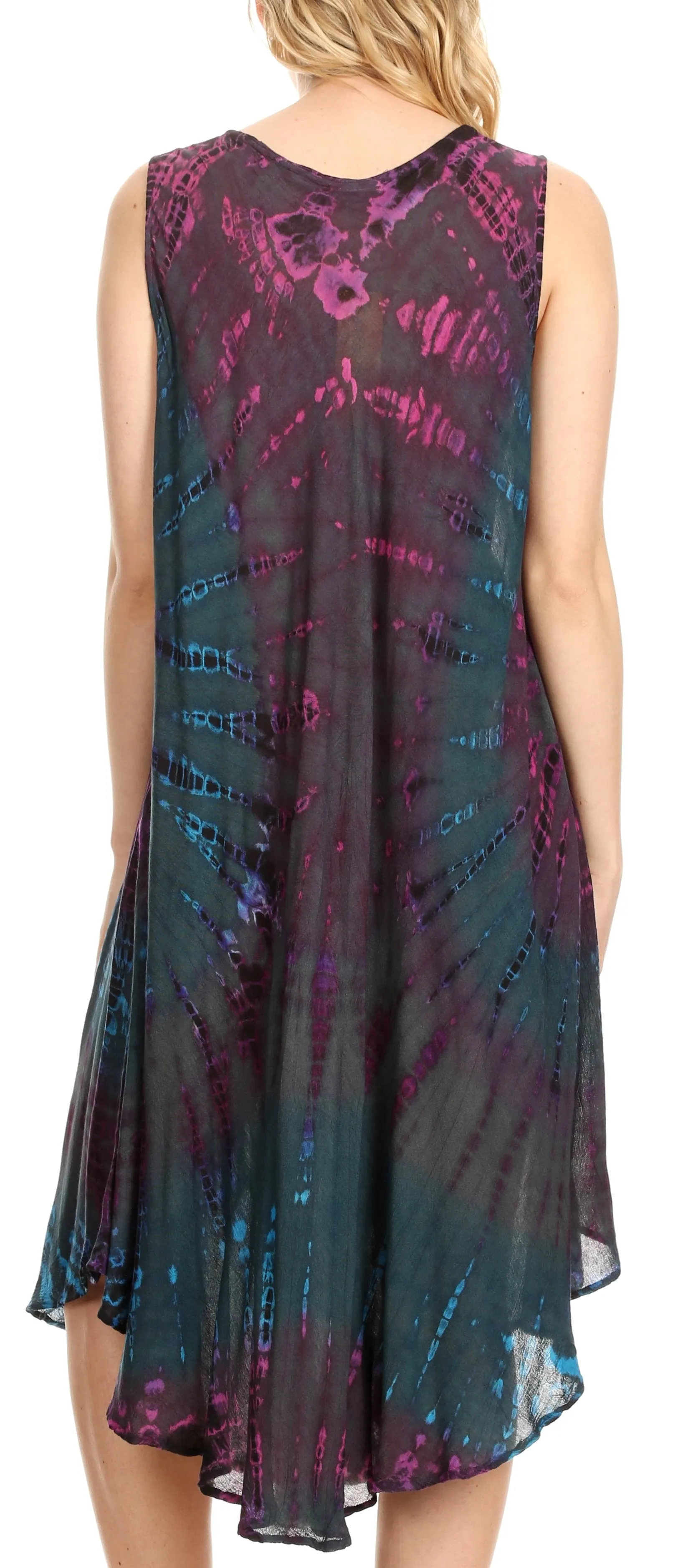 Sakkas Eula Boho Sleeveless Tie Dye Long Tank Caftan Sundress / Beach Cover Up