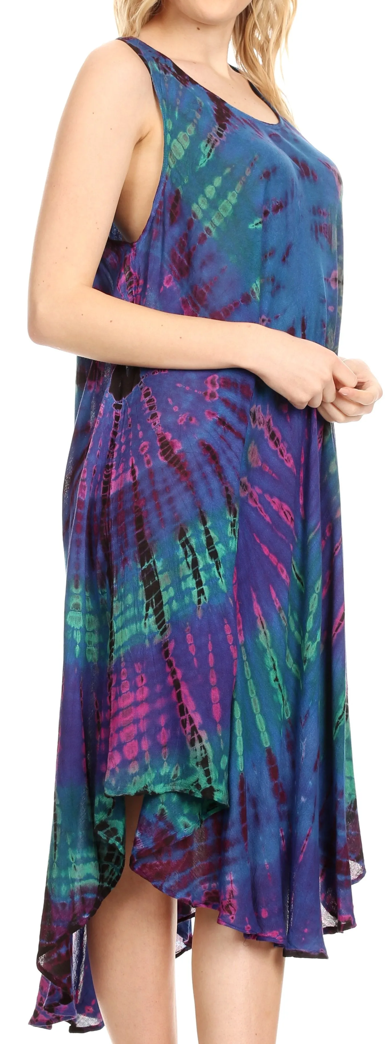 Sakkas Eula Boho Sleeveless Tie Dye Long Tank Caftan Sundress / Beach Cover Up