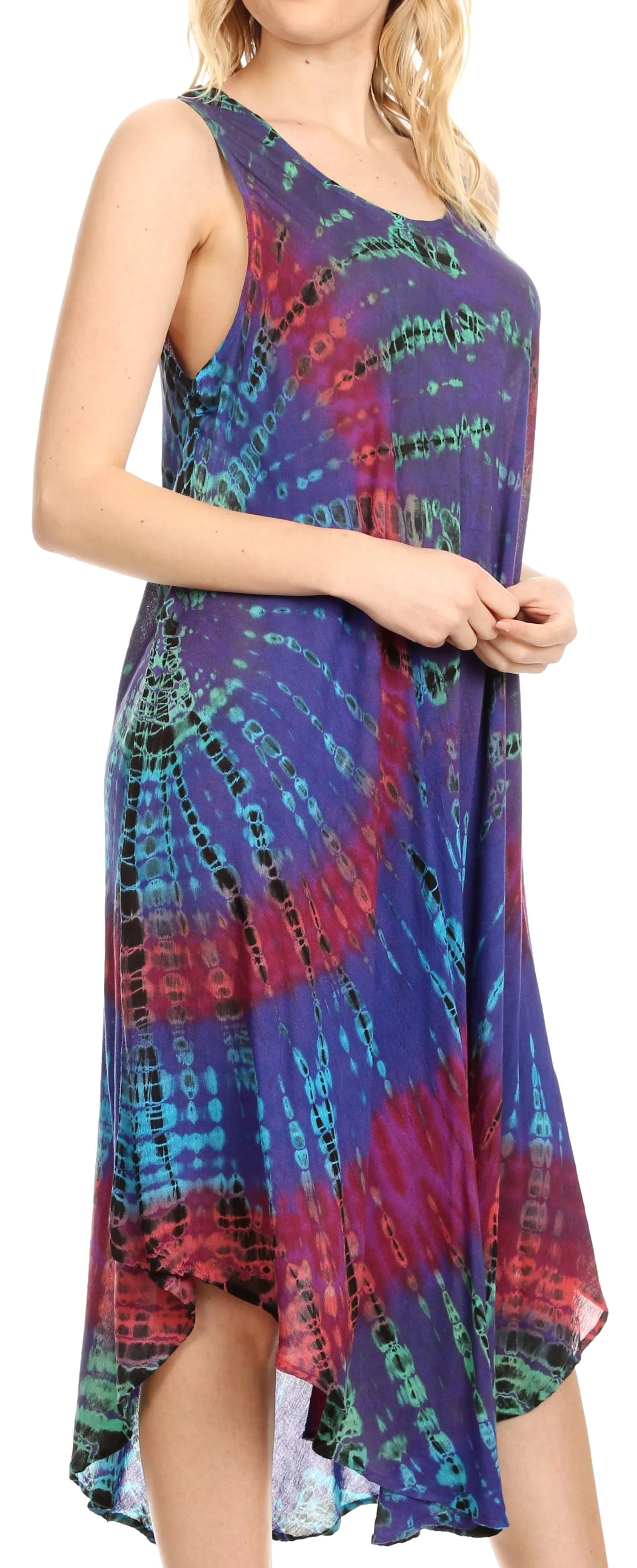 Sakkas Eula Boho Sleeveless Tie Dye Long Tank Caftan Sundress / Beach Cover Up