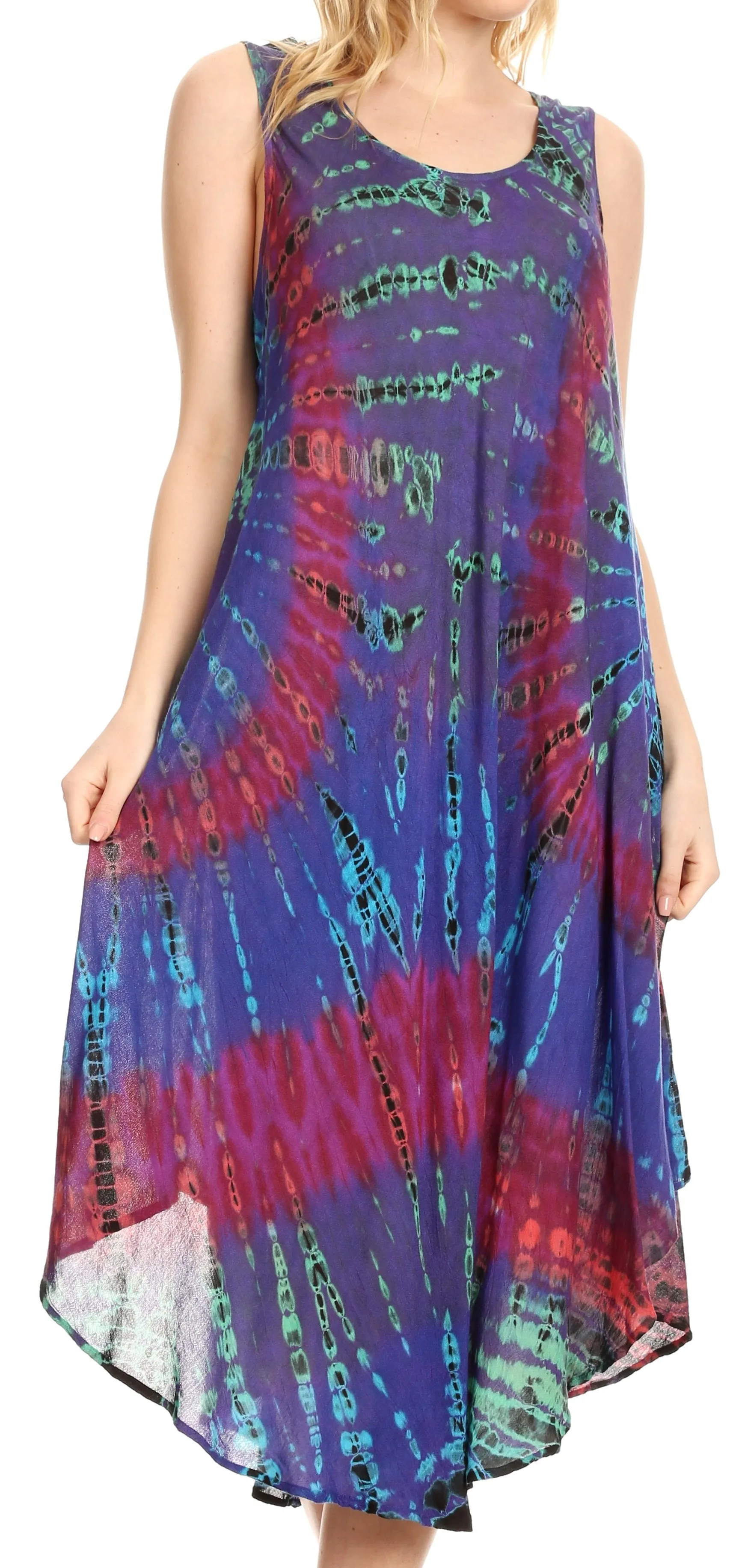 Sakkas Eula Boho Sleeveless Tie Dye Long Tank Caftan Sundress / Beach Cover Up