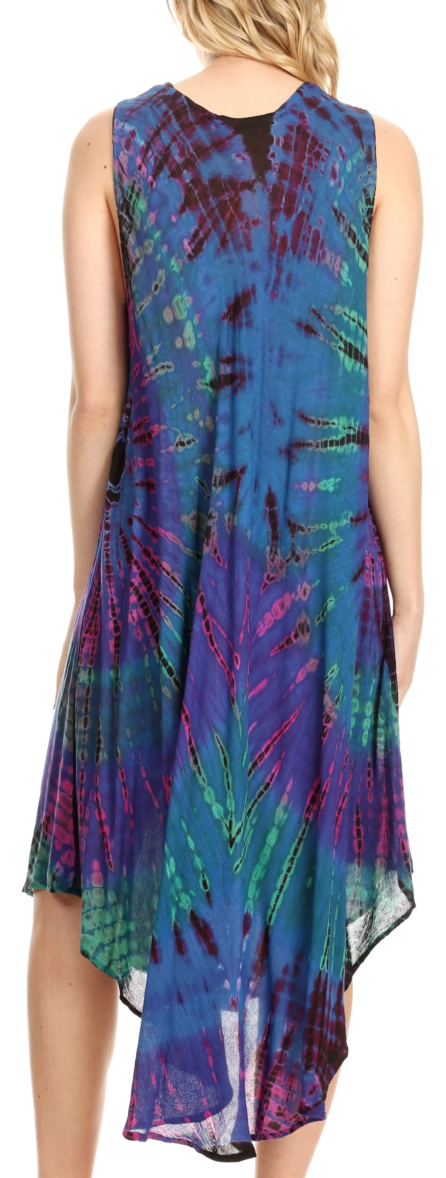 Sakkas Eula Boho Sleeveless Tie Dye Long Tank Caftan Sundress / Beach Cover Up