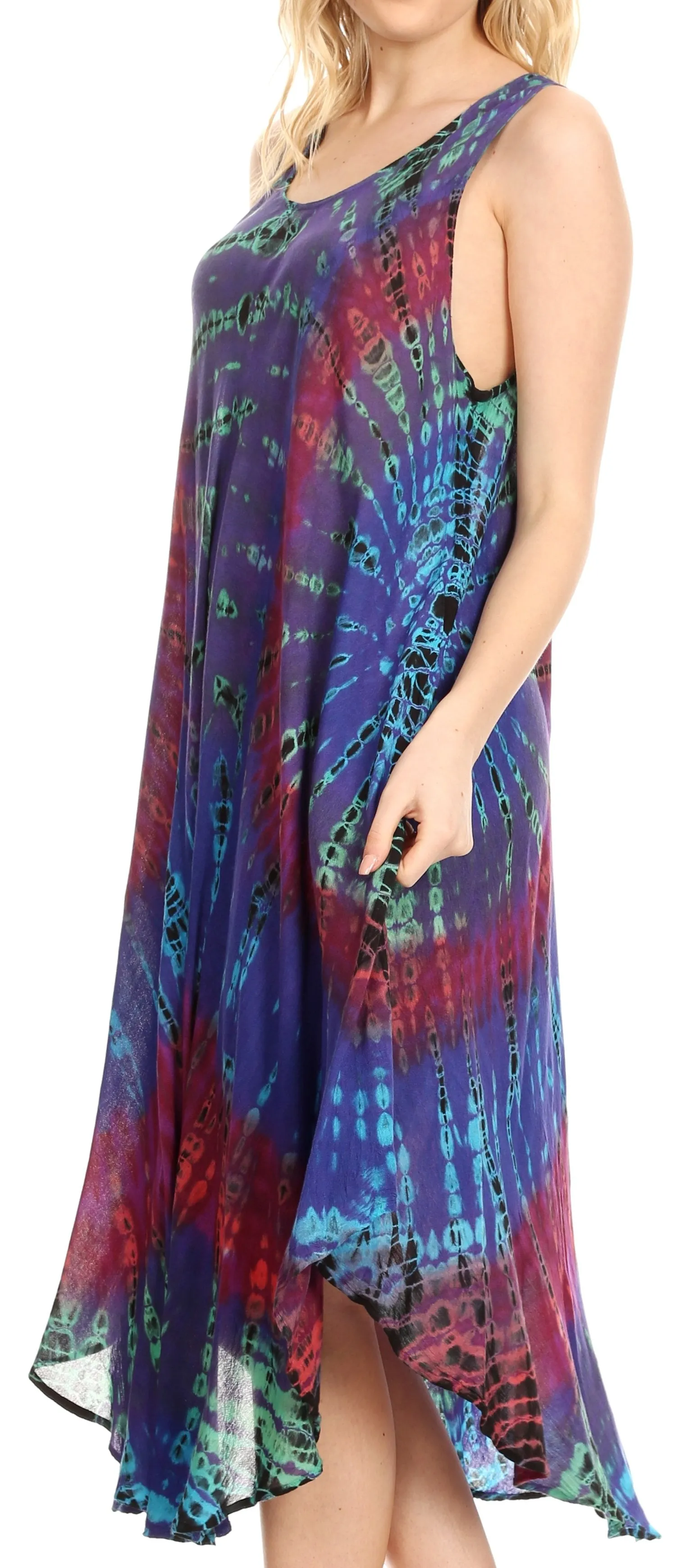 Sakkas Eula Boho Sleeveless Tie Dye Long Tank Caftan Sundress / Beach Cover Up