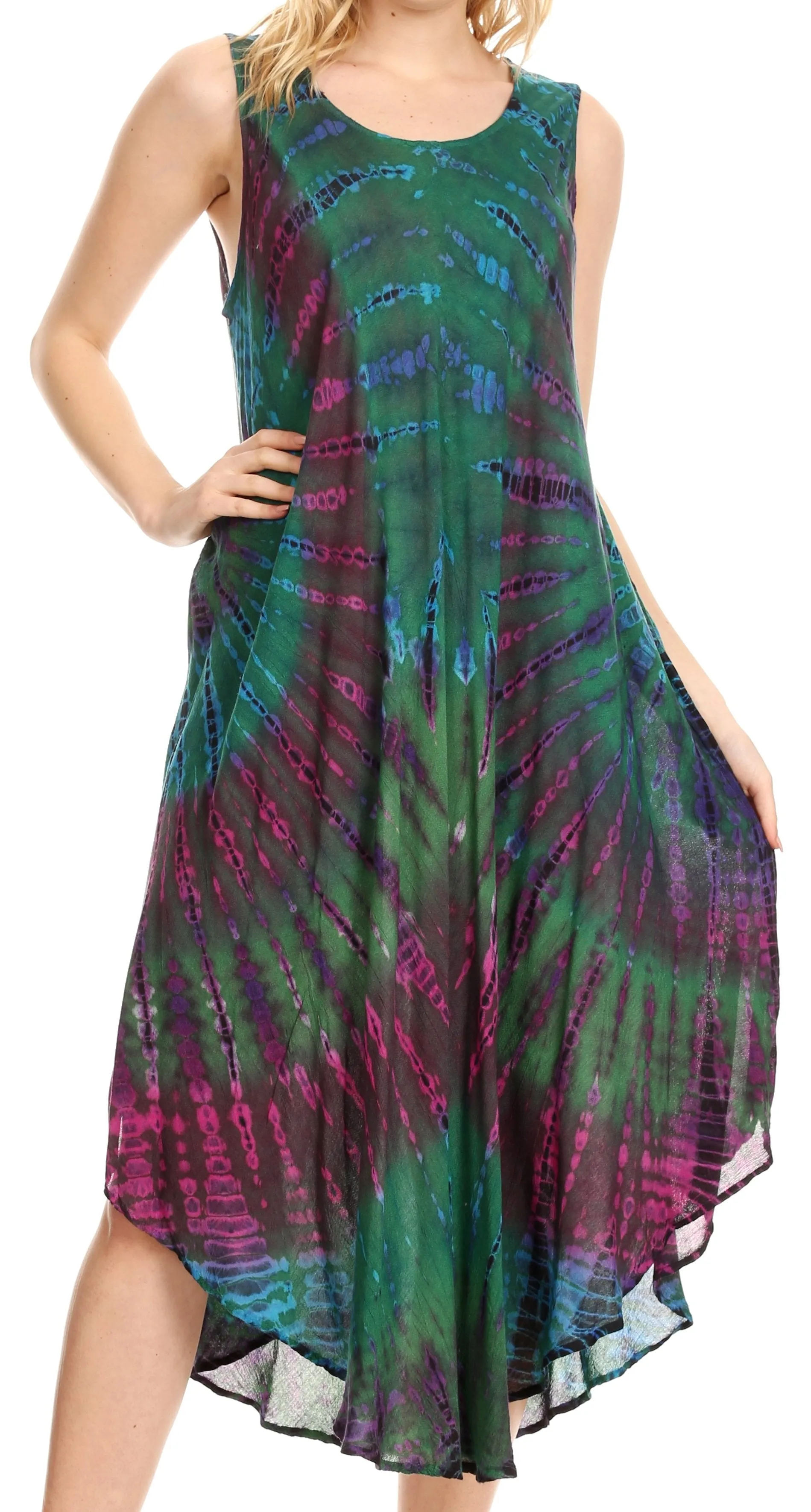 Sakkas Eula Boho Sleeveless Tie Dye Long Tank Caftan Sundress / Beach Cover Up