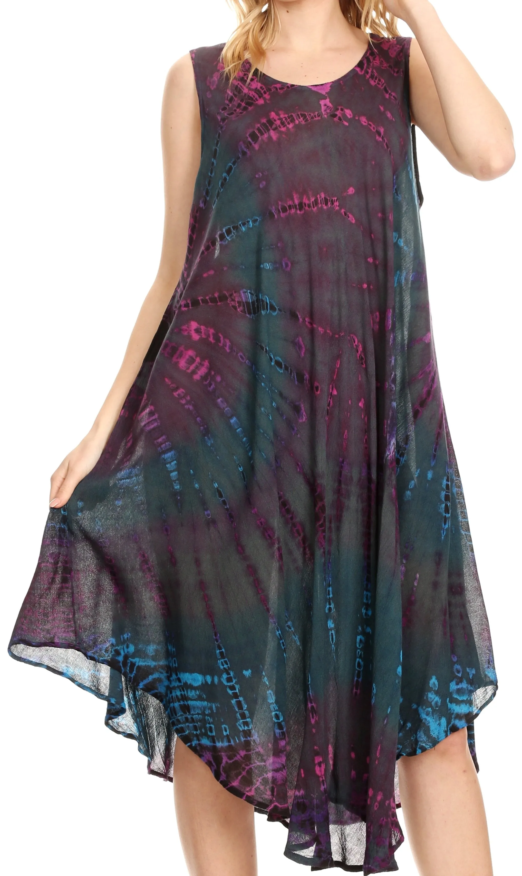 Sakkas Eula Boho Sleeveless Tie Dye Long Tank Caftan Sundress / Beach Cover Up