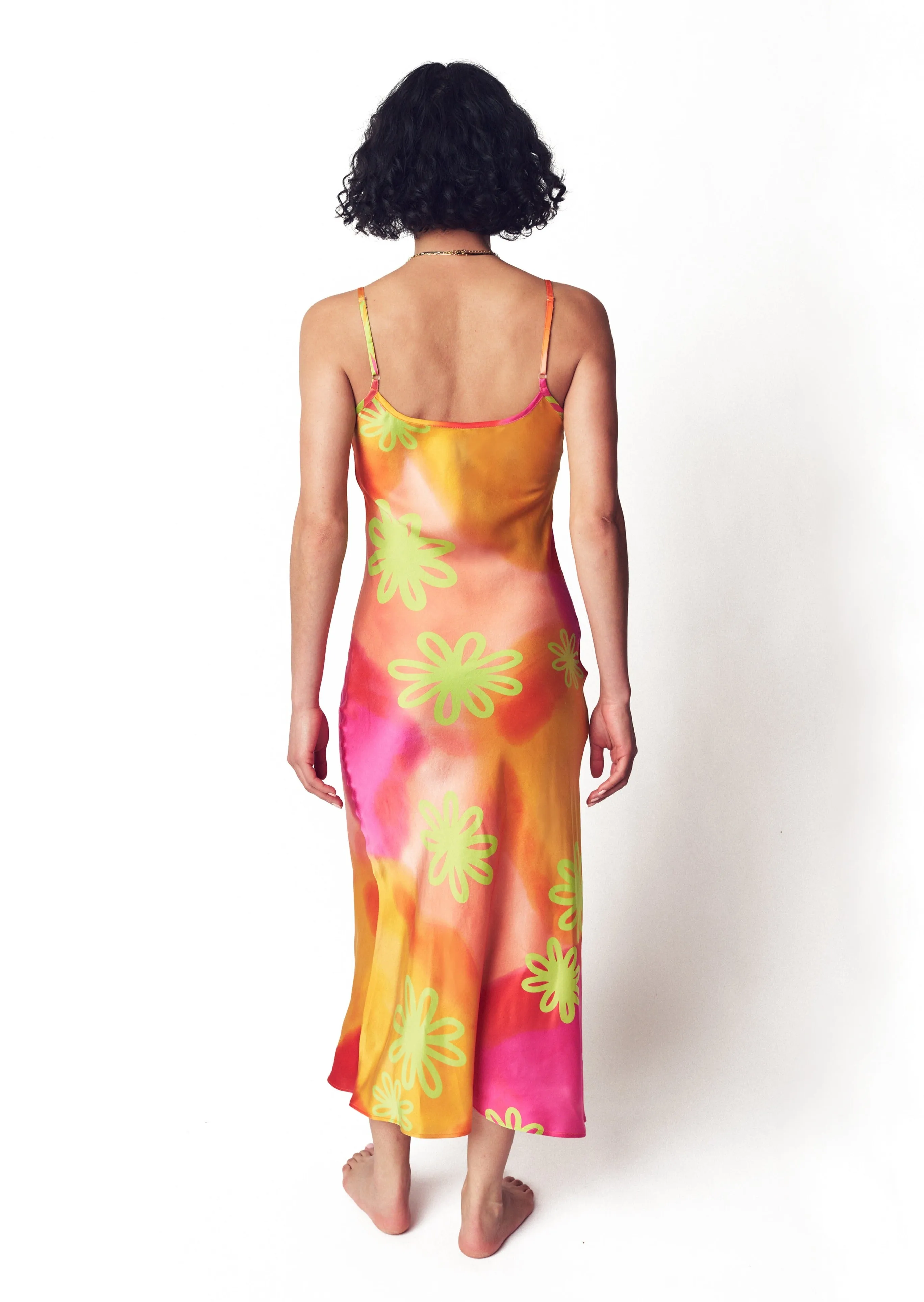 Sherbert Psychedelic Silk Slip Midi Dress