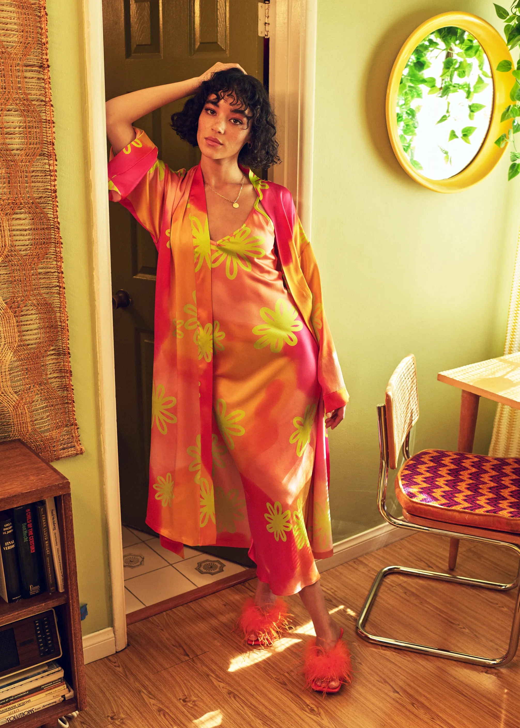 Sherbert Psychedelic Silk Slip Midi Dress