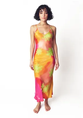 Sherbert Psychedelic Silk Slip Midi Dress