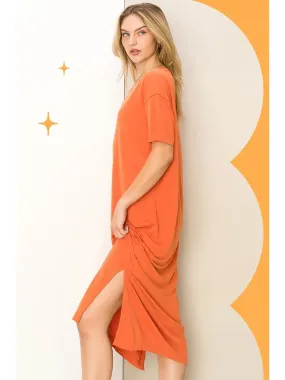 Side Slit Midi Dress in Burnt Ochre