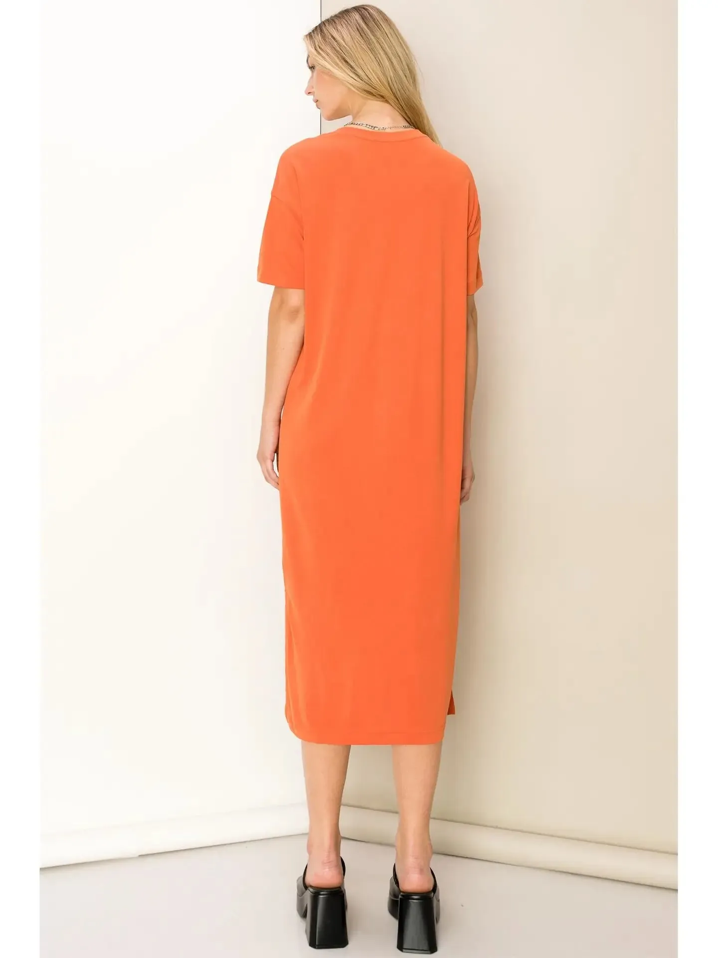 Side Slit Midi Dress in Burnt Ochre