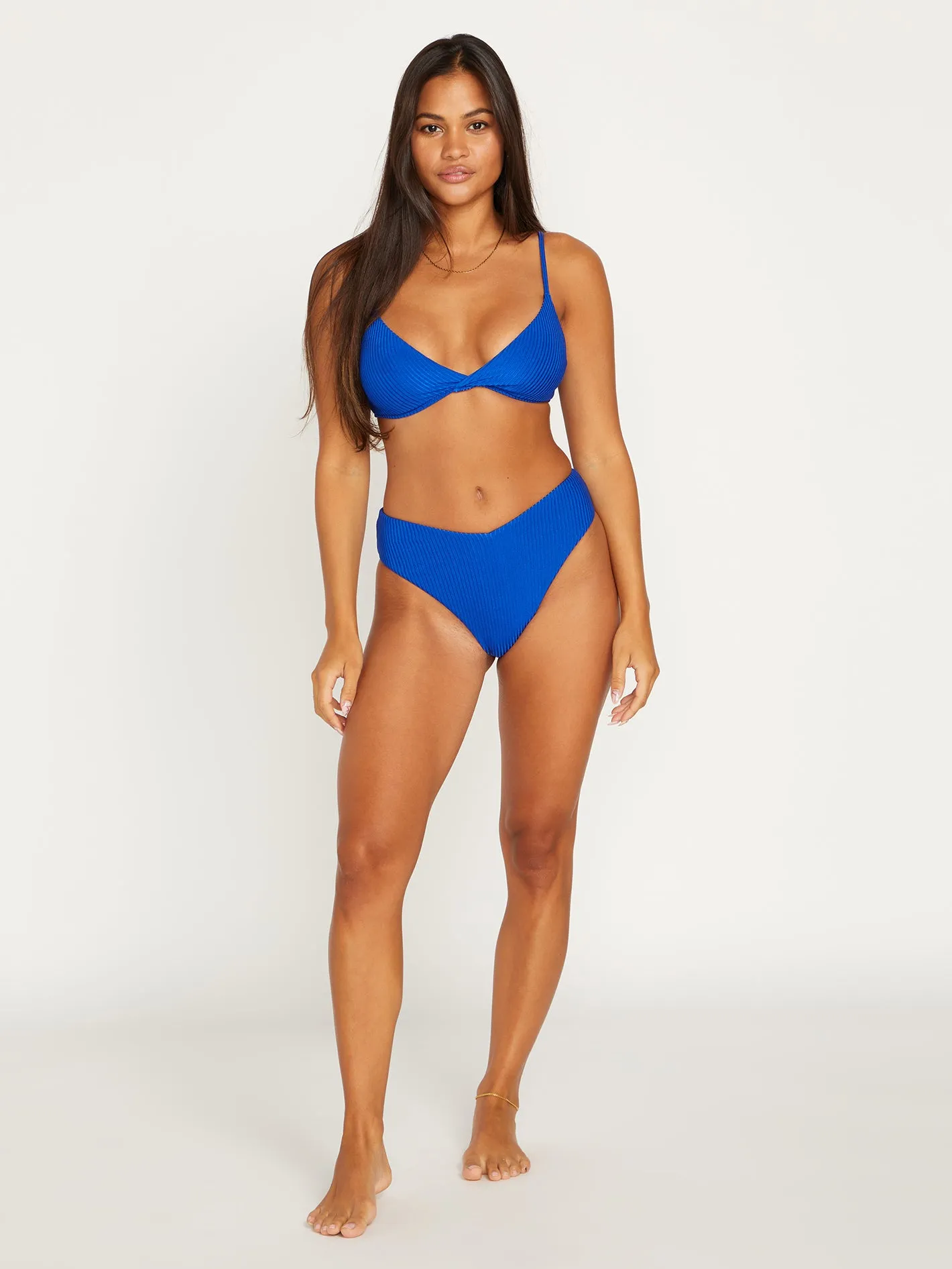 Simply Rib V-Neck Bikini Top - Bold Blue