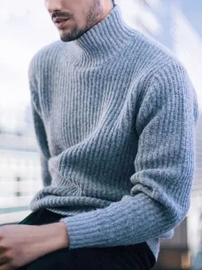 Solid Color Turtleneck Long Sleeve Knit Sweater