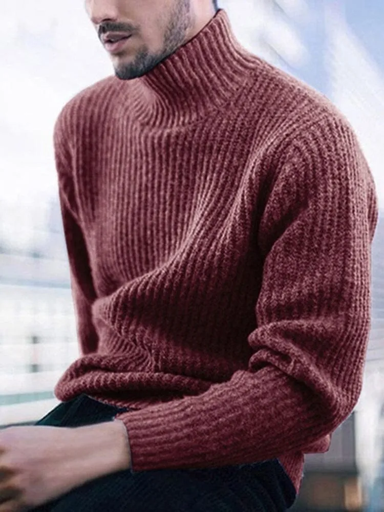 Solid Color Turtleneck Long Sleeve Knit Sweater