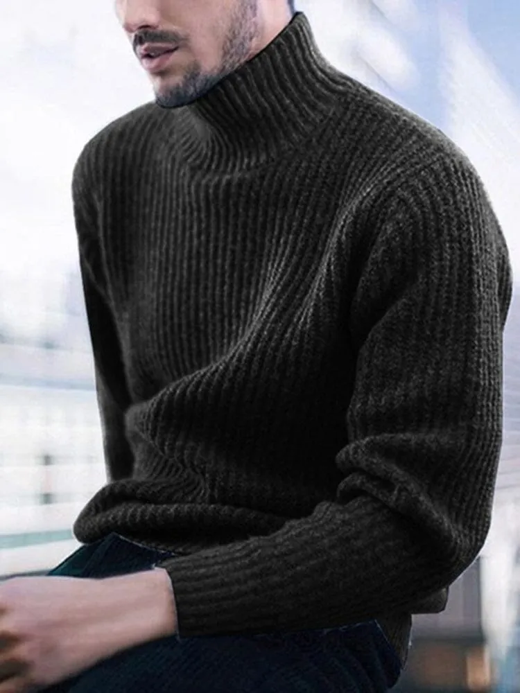 Solid Color Turtleneck Long Sleeve Knit Sweater