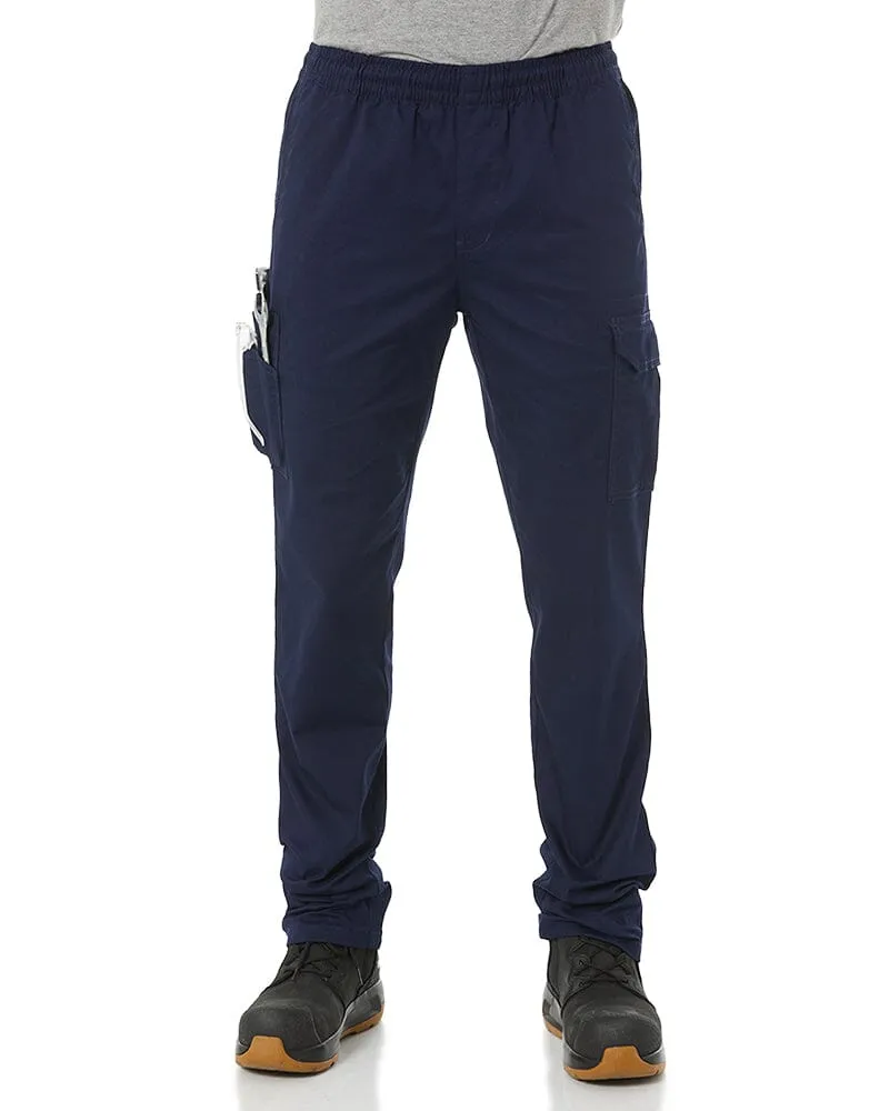 Stretch Cotton Drill Elastic Waist Cargo Pant - Navy