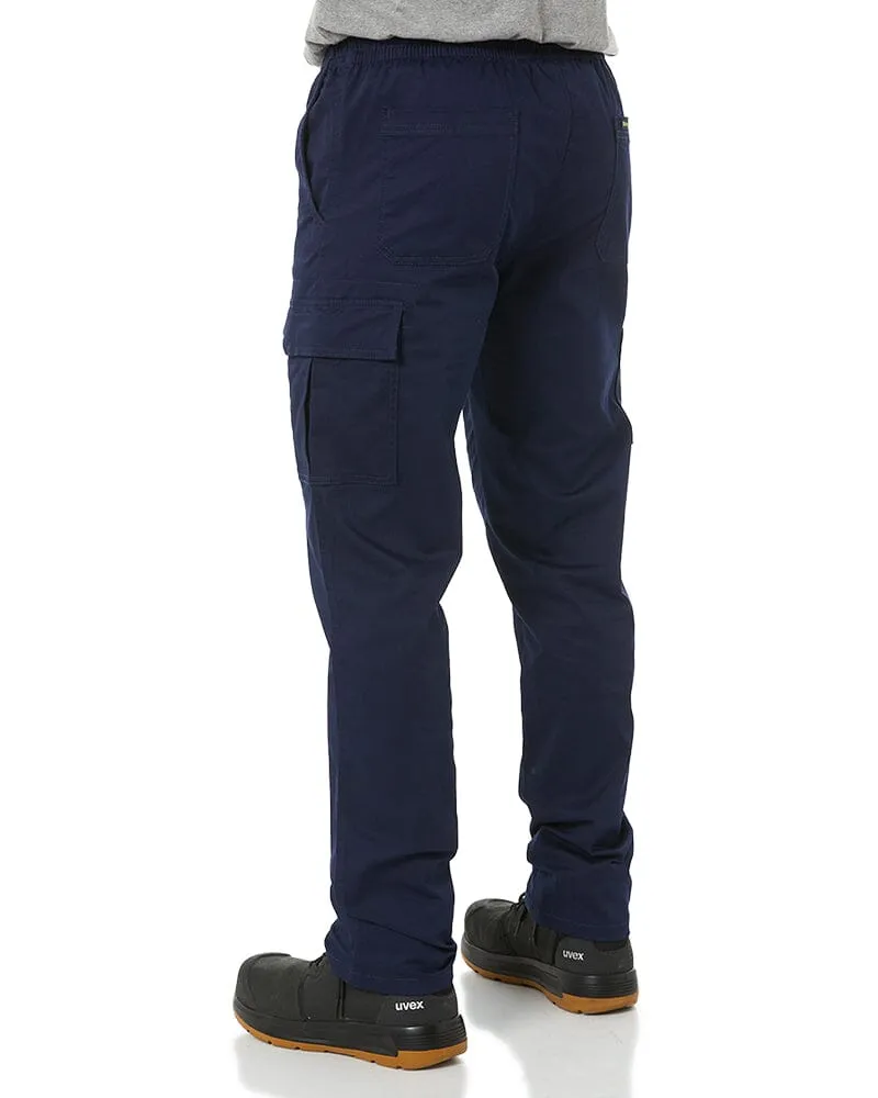 Stretch Cotton Drill Elastic Waist Cargo Pant - Navy