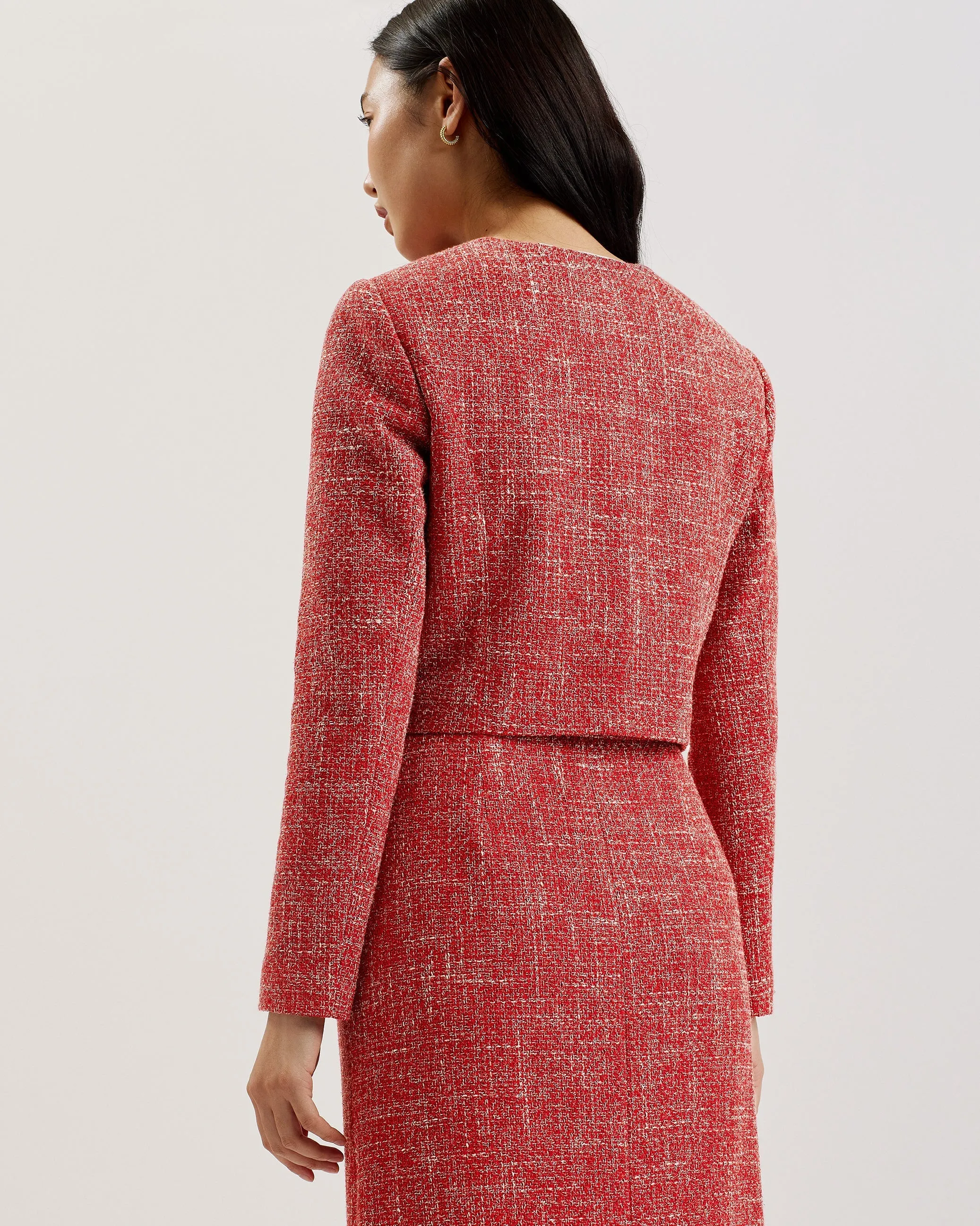 Sumi Cropped Boucle Fitted Jacket Red