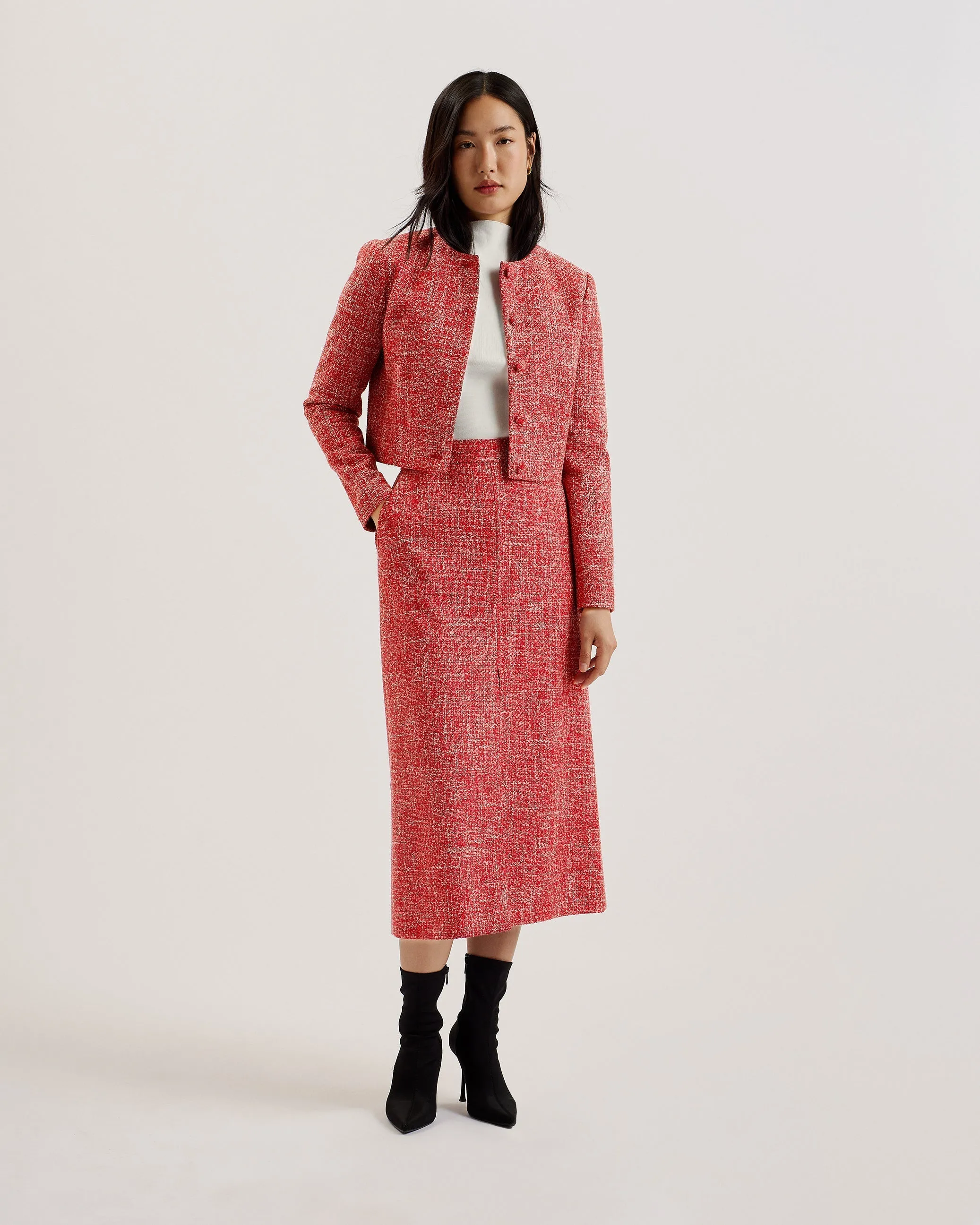 Sumi Cropped Boucle Fitted Jacket Red