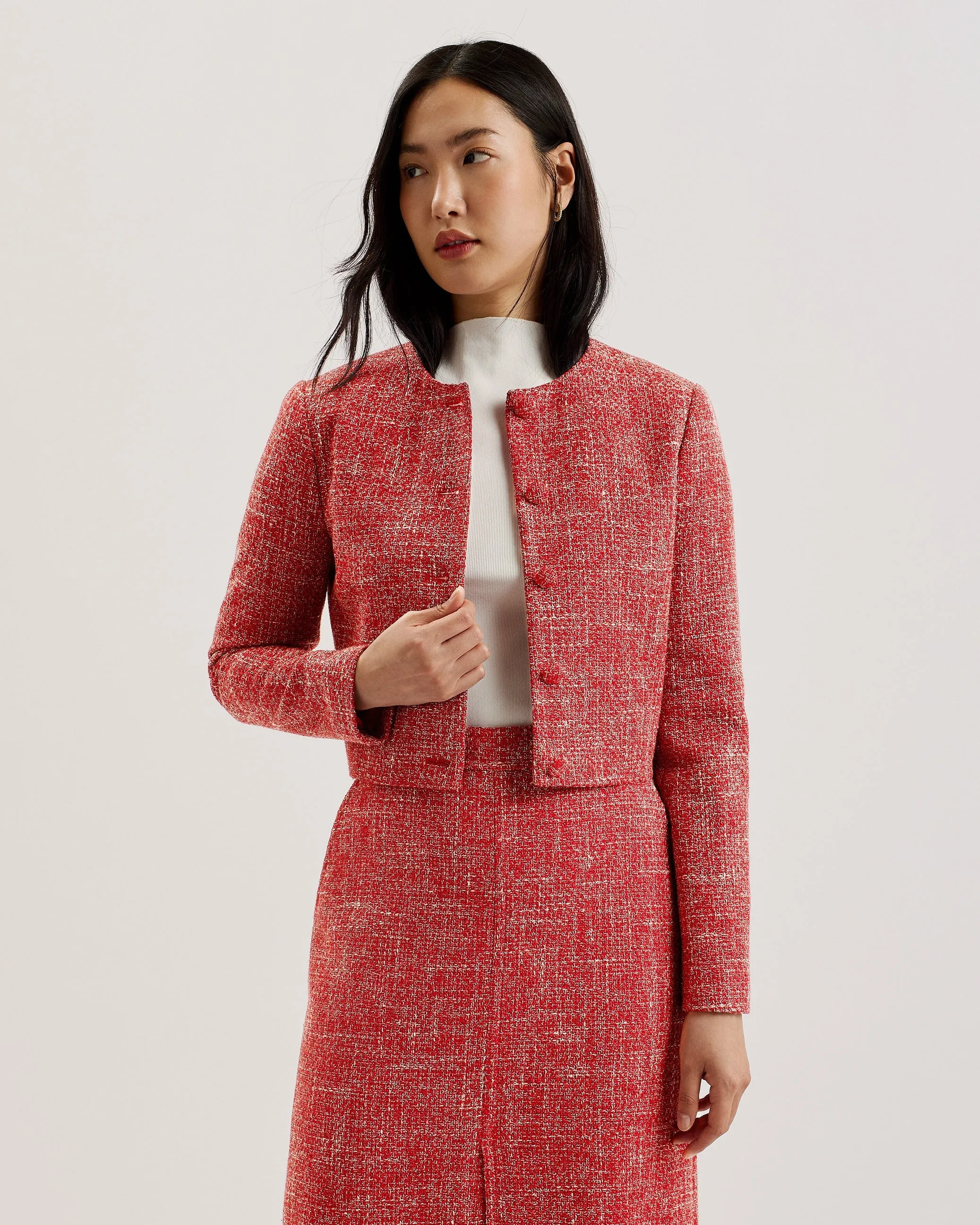 Sumi Cropped Boucle Fitted Jacket Red