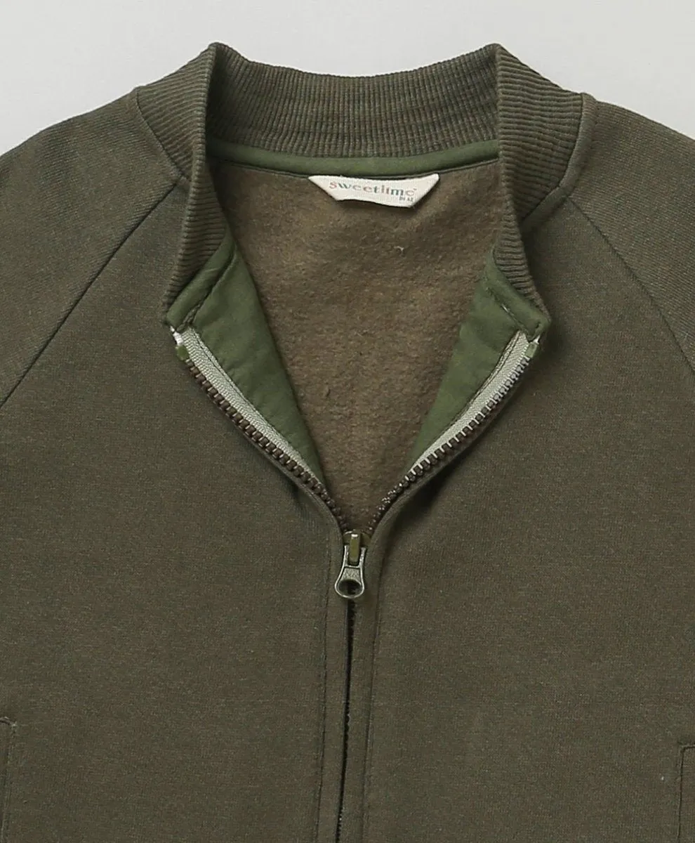 Sweetlime By AS Olive Green Cotton Fleece Jacket.