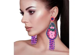 Tassel Pink Beaded Large Earrings for Women