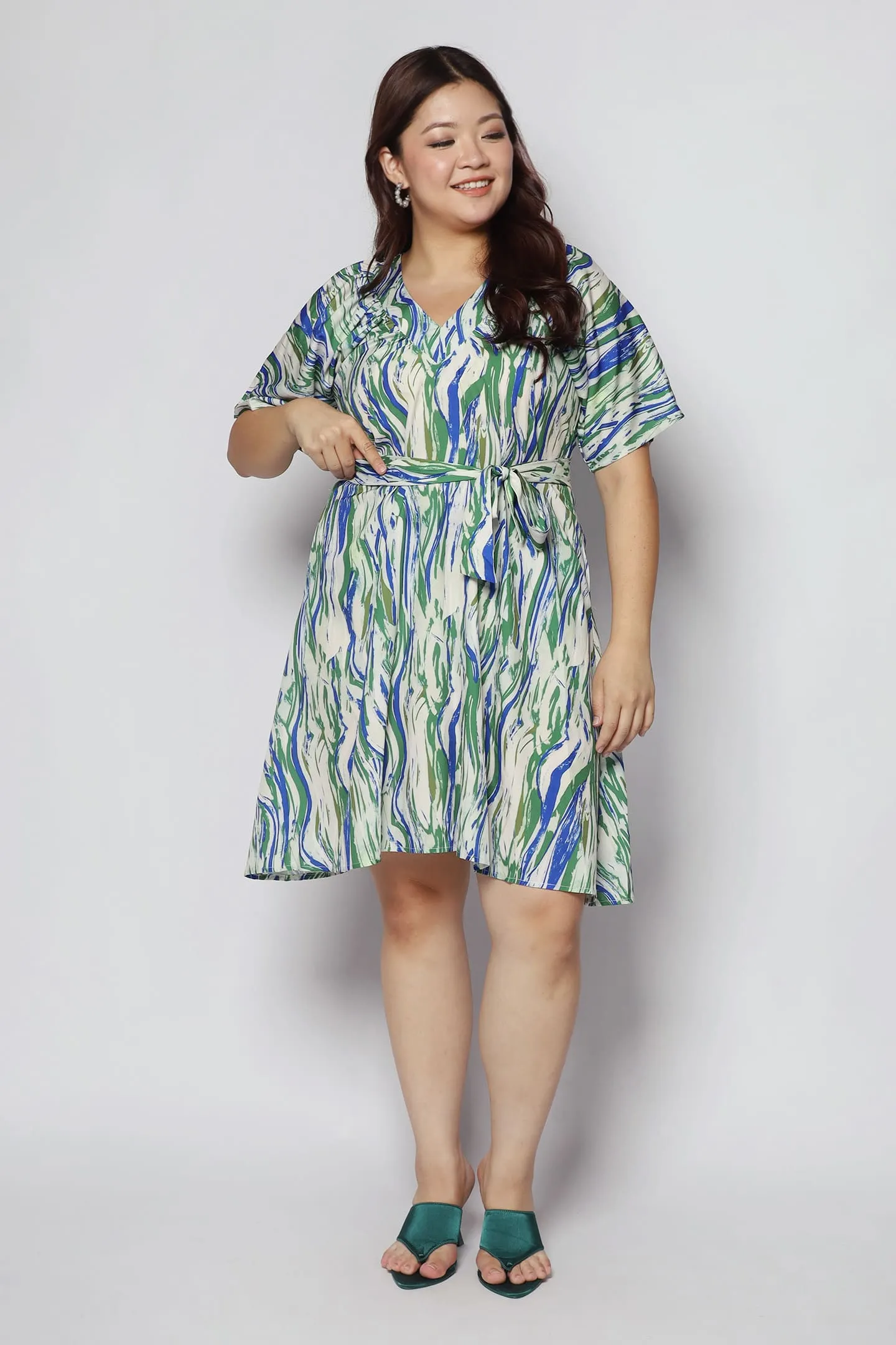 Tayler V Dress in Green Strokes