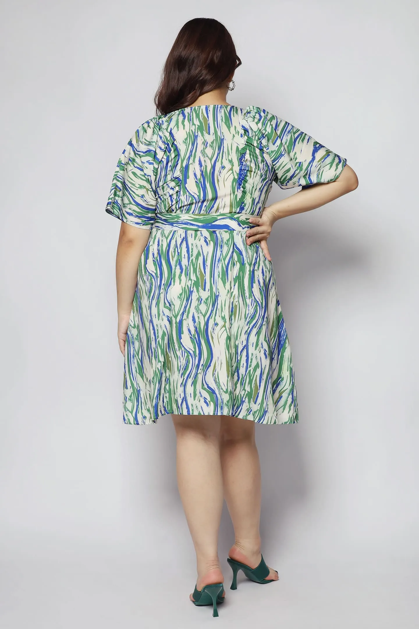 Tayler V Dress in Green Strokes