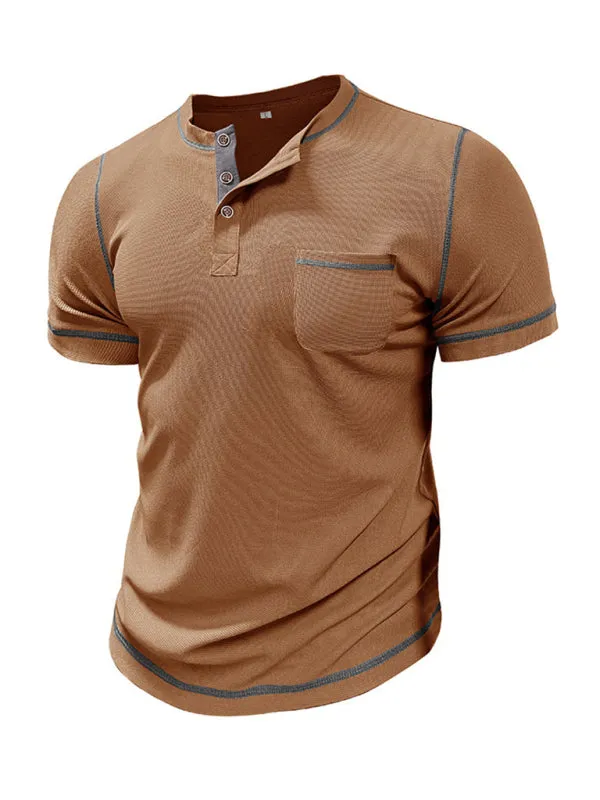 TEEK - Mens American Vintage Henley Collar Short Sleeve T-Shirt