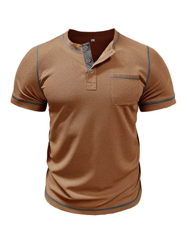 TEEK - Mens American Vintage Henley Collar Short Sleeve T-Shirt