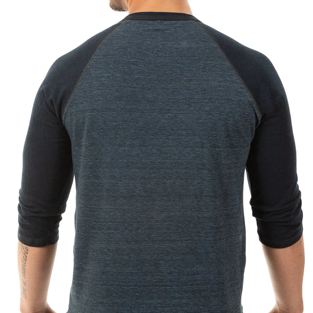 Tonal Blue/Black Contrast 3/4 Raglan Sleeve Tri-Blend Henley Shirt (XXL Available)