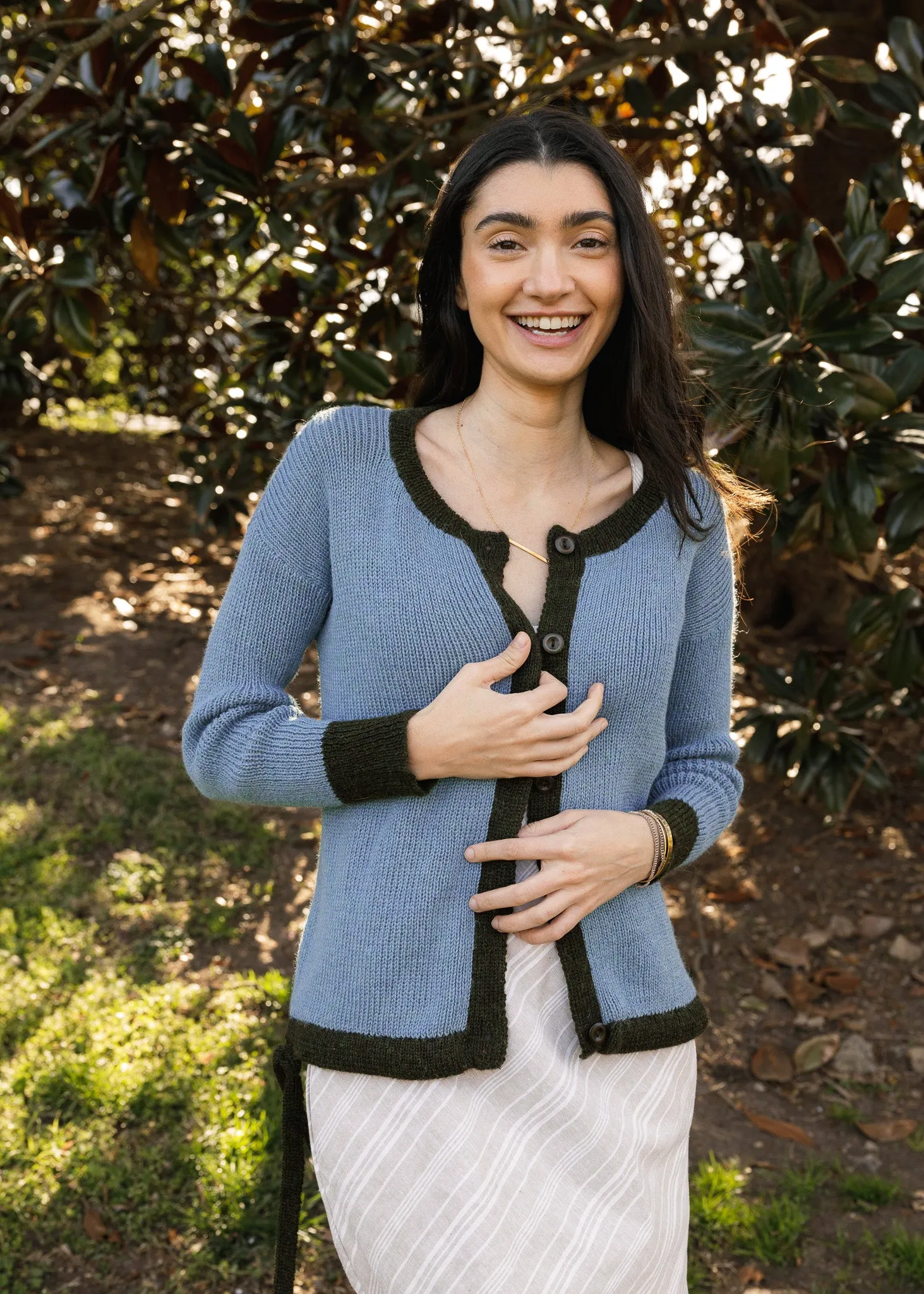 Trudy Cardigan in Blue and Forest