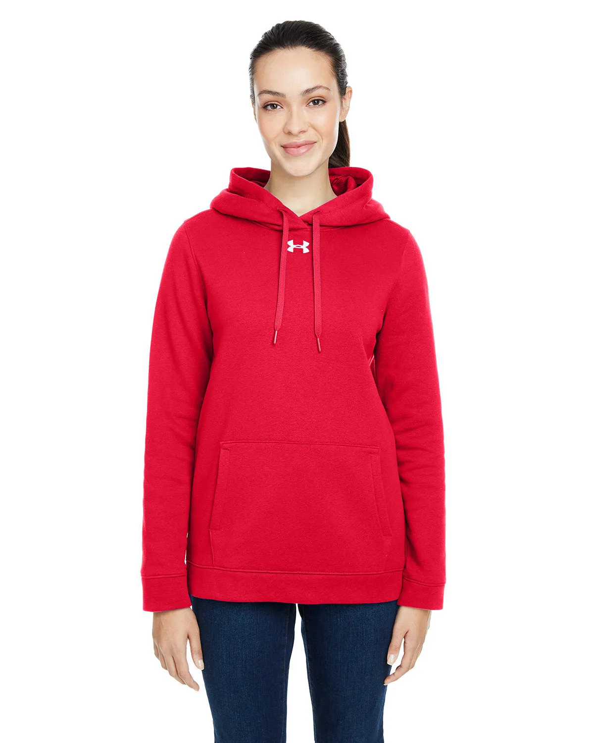 Under Armour Ladies Hustle Pullover Branded Hooded Sweatshirts, Red