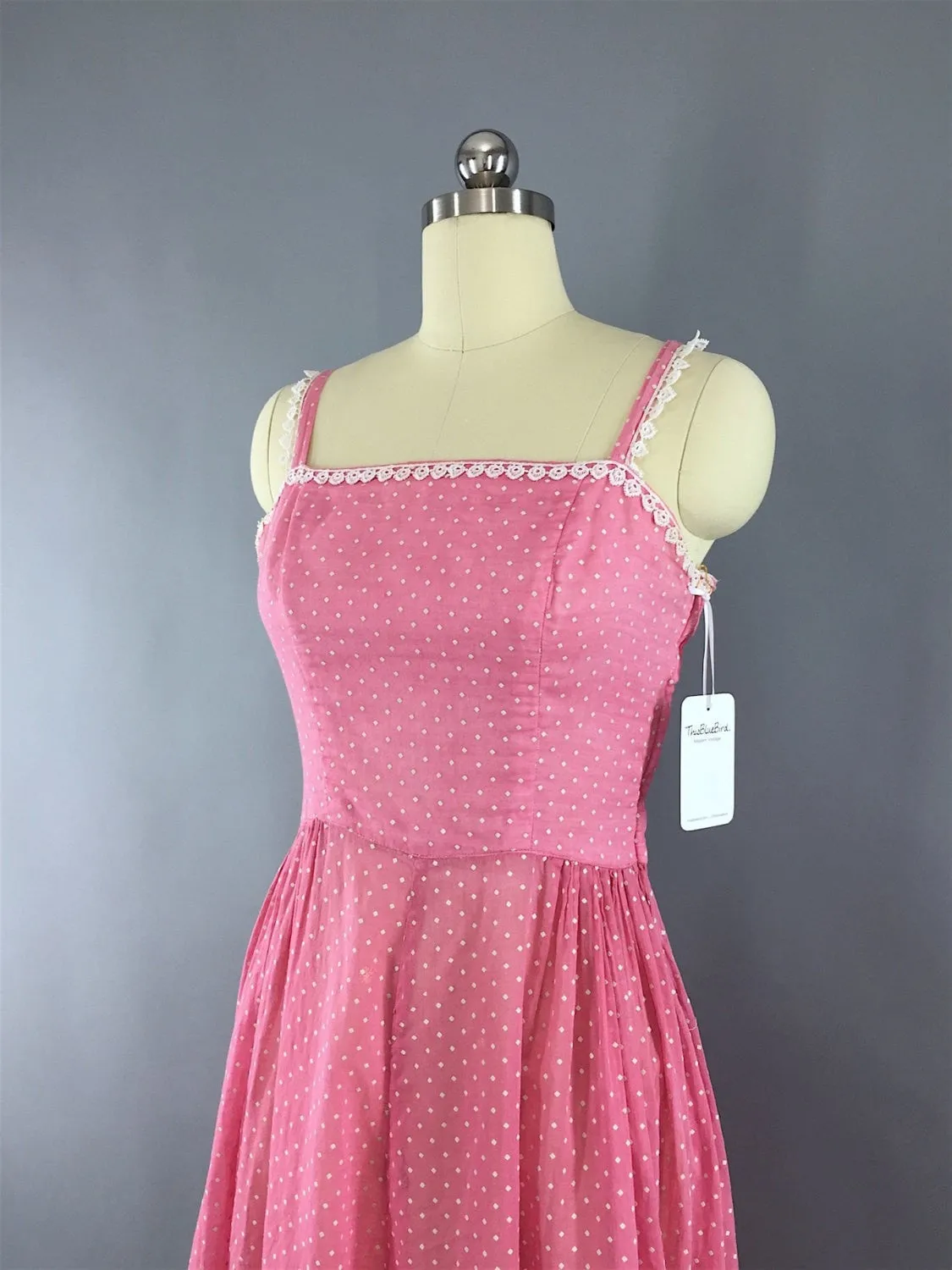 Vintage 1940s-50s Pink Swiss Dot Dress