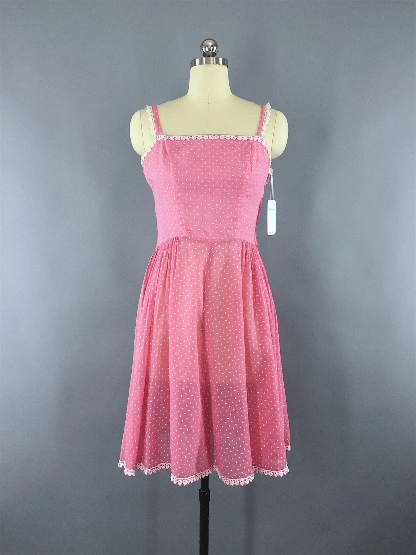 Vintage 1940s-50s Pink Swiss Dot Dress