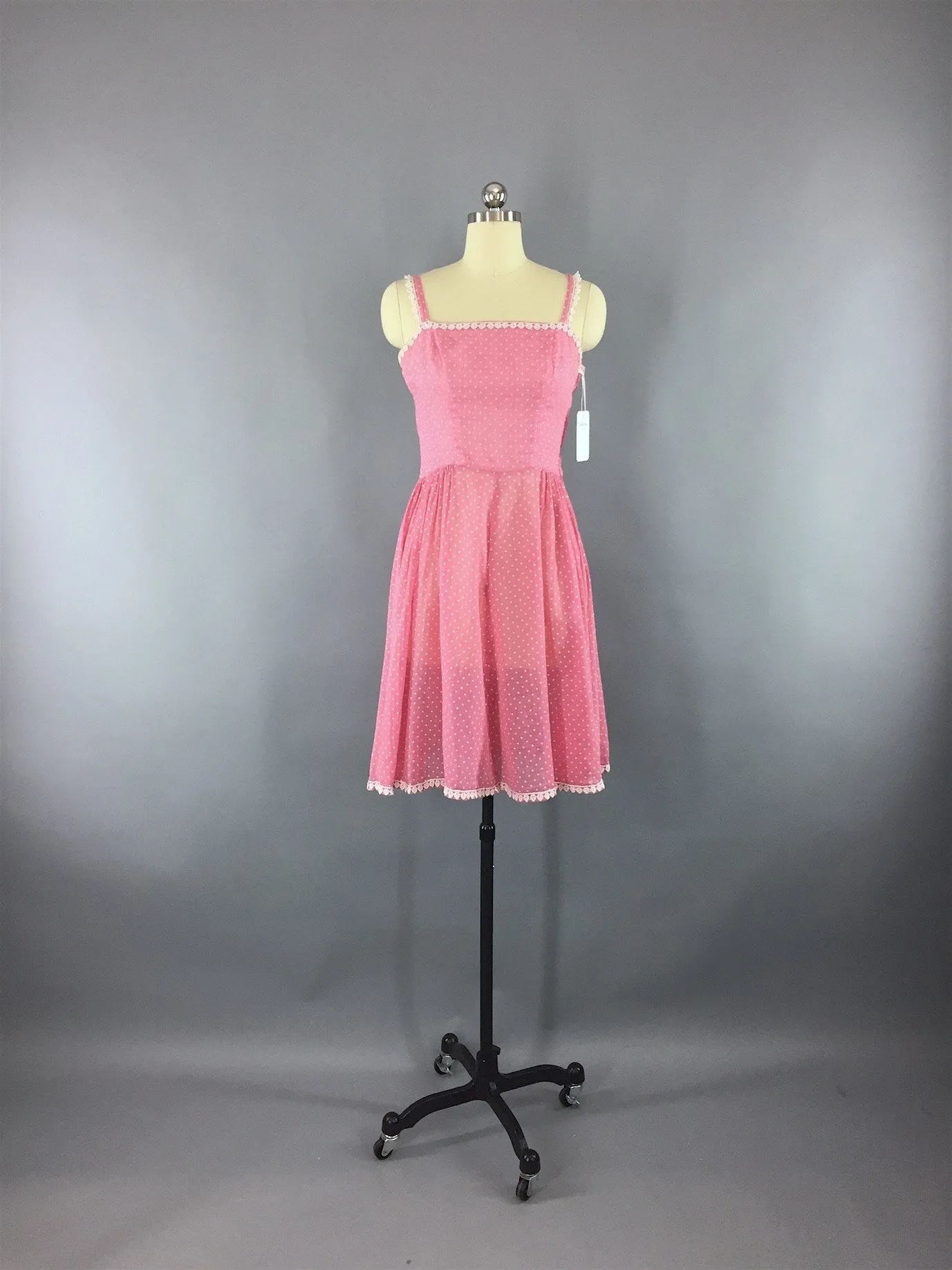 Vintage 1940s-50s Pink Swiss Dot Dress