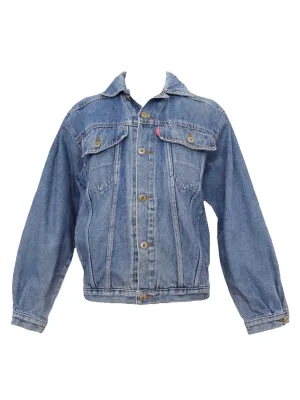 Vintage 80s Bohemian Utility Medium Wash Blue Denim Button Down Collared Jean Jacket | Men’s Size M, Women’s Size L