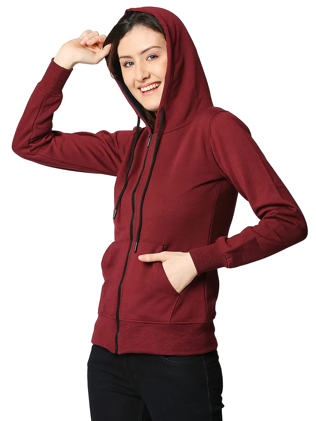 Wear Your Opinion Women's Fleece Hooded Neck Regular Fit Hoodie (Wyo004773Zip-F-M-Maroon_Red, Burgundy_M)