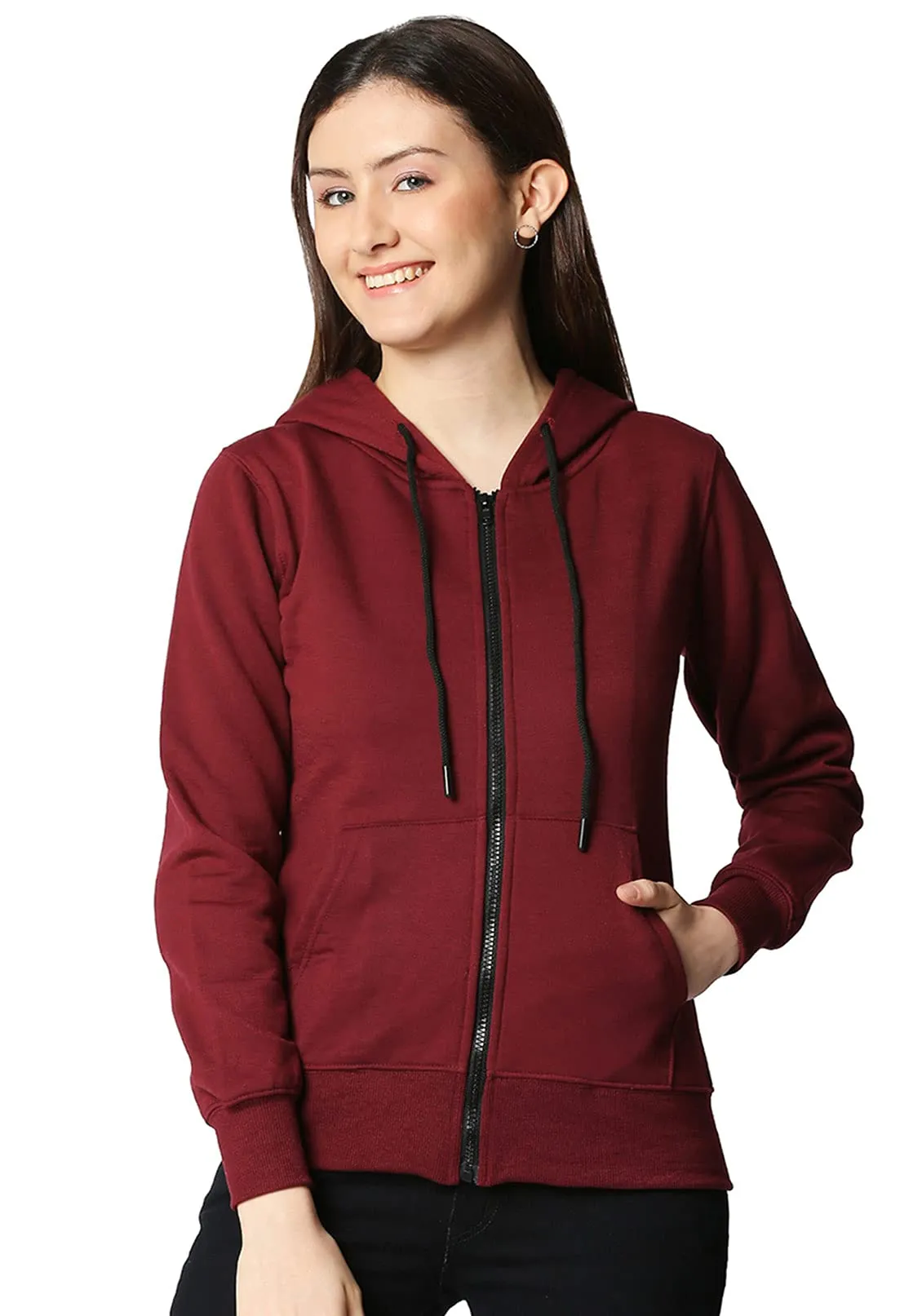 Wear Your Opinion Women's Fleece Hooded Neck Regular Fit Hoodie (Wyo004773Zip-F-M-Maroon_Red, Burgundy_M)