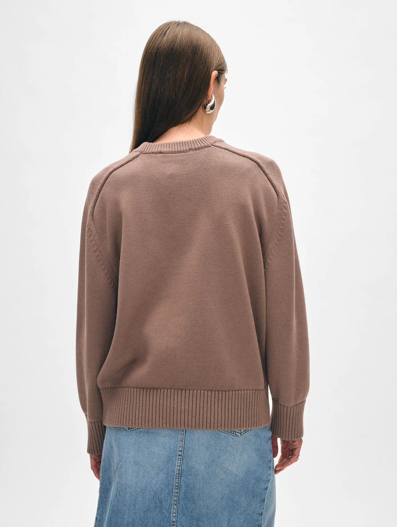 White   Warren - Organic Cotton Saddle Sleeve Crewneck in Mocha