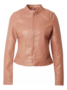 Women's Cropped Leather Jacket,Dark Beige